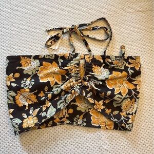 Free People intimately crop top brown yellow floral tie neck NWT small